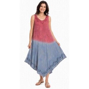 Greater Good OS M L Seashore Ombre Sky Blue Salmon Color Bias Cut Midi Dress